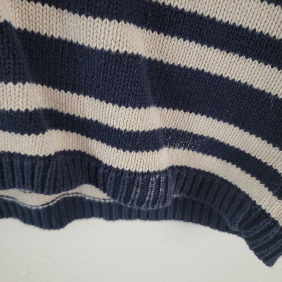 Striped Navy Cream Knit Sweater Short Sleeve Shirt - Picture 3 of 3